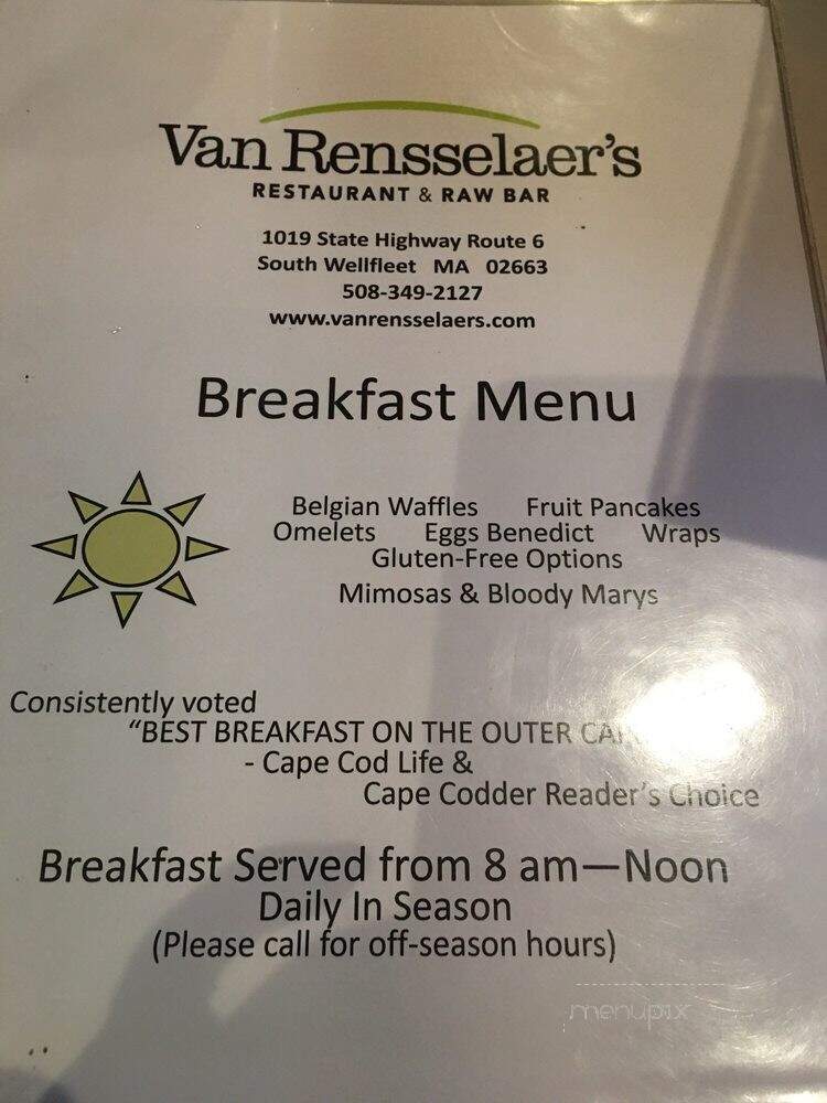 Van Rensselaer's Restaurant - South Wellfleet, MA menu_pic