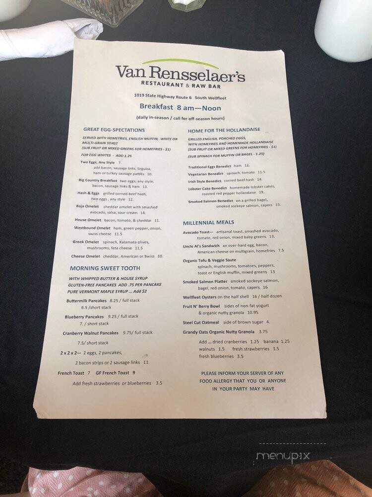 Van Rensselaer's Restaurant - South Wellfleet, MA menu_pic