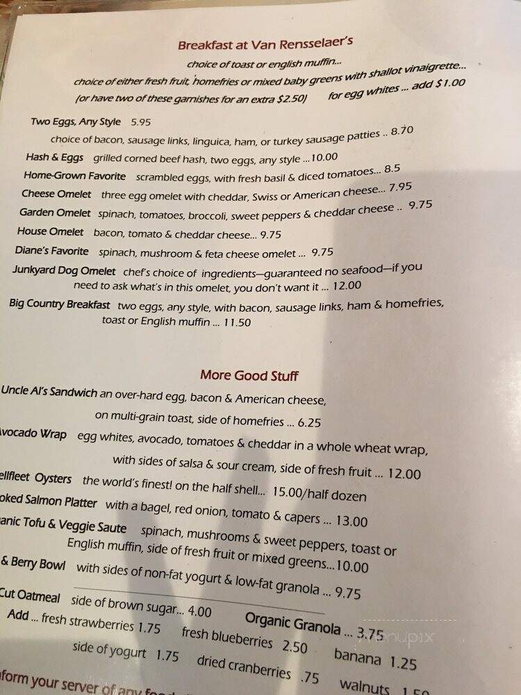 Van Rensselaer's Restaurant - South Wellfleet, MA menu_pic