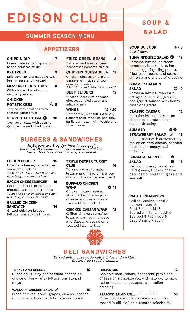 Edison Club-Club House & Dining - Rexford, NY menu_pic