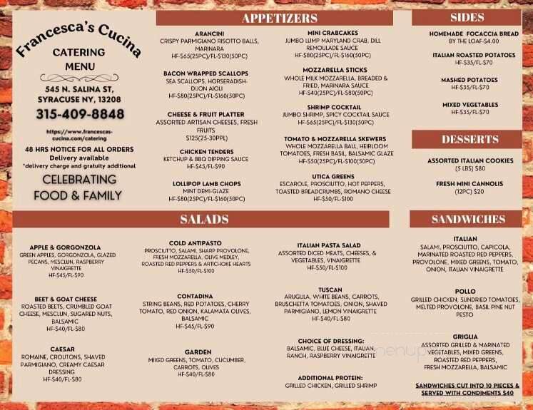 Francesca's Cucina - Syracuse, NY menu_pic