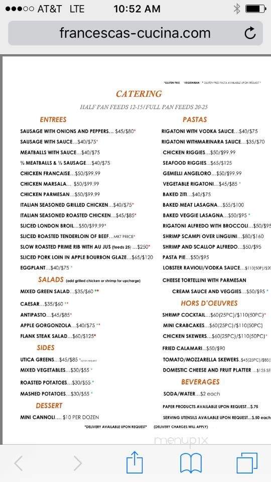 Francesca's Cucina - Syracuse, NY menu_pic