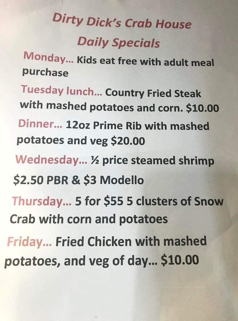 Dirty Dick's Crab House - Avon, NC menu_pic
