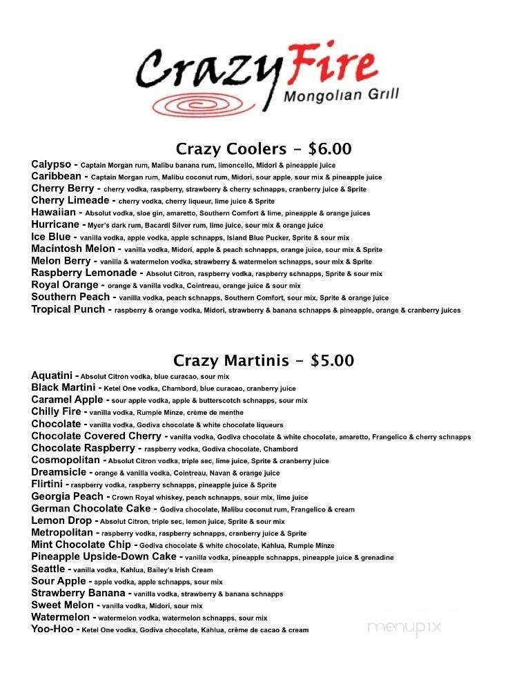 Crazy Fire Mongolian Grill - Raleigh, NC menu_pic