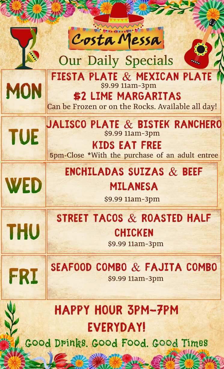 Costa Messa Restaurant - Mcallen, TX menu_pic