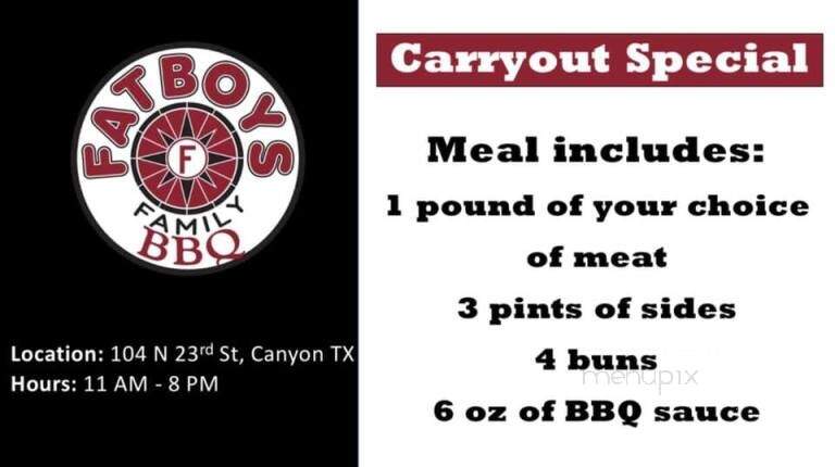 Fat Boys' Bar-B-Q - Canyon, TX menu_pic