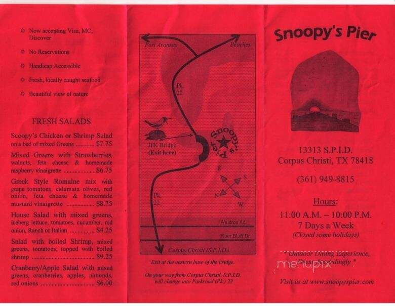 Snoopy's Pier - Corpus Christi, TX menu_pic