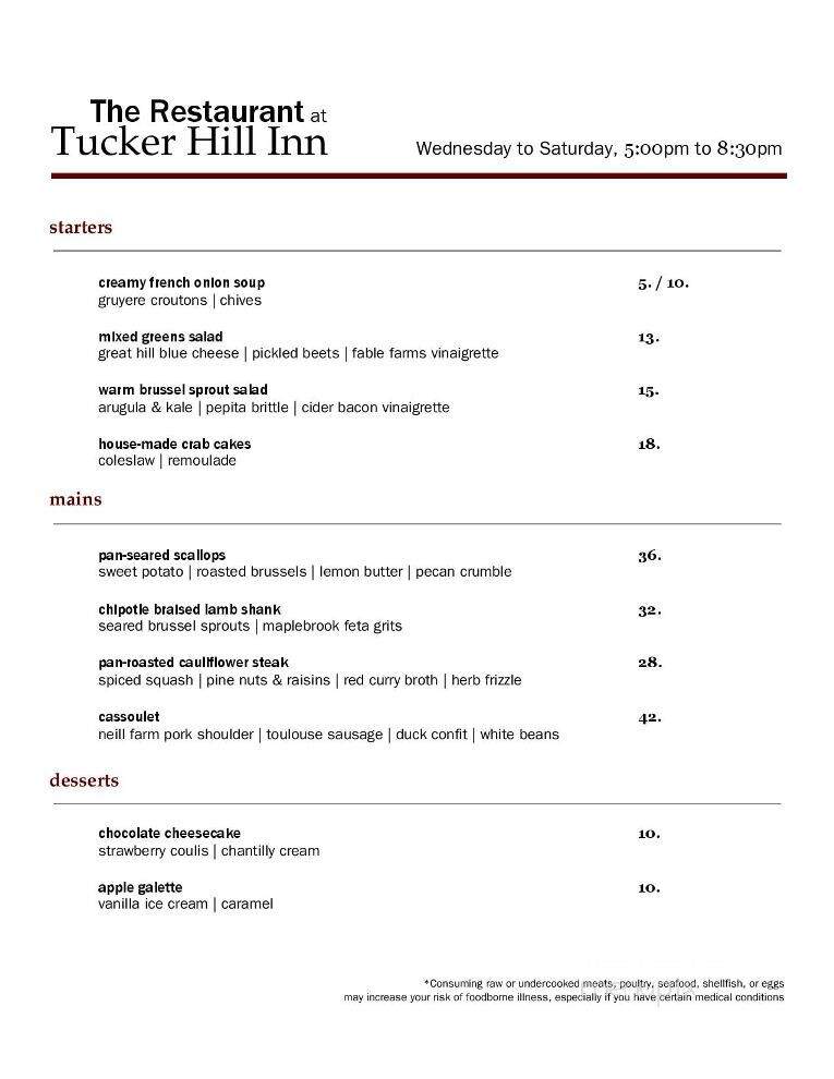 Tucker Hill Inn & Steak Place - Waitsfield, VT menu_pic
