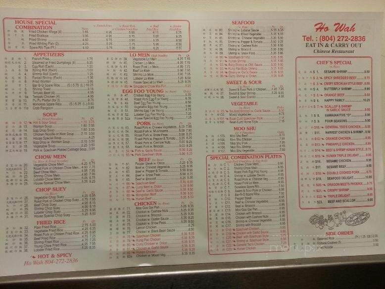 Ho Wah Chinese Restaurant - Richmond, VA menu_pic
