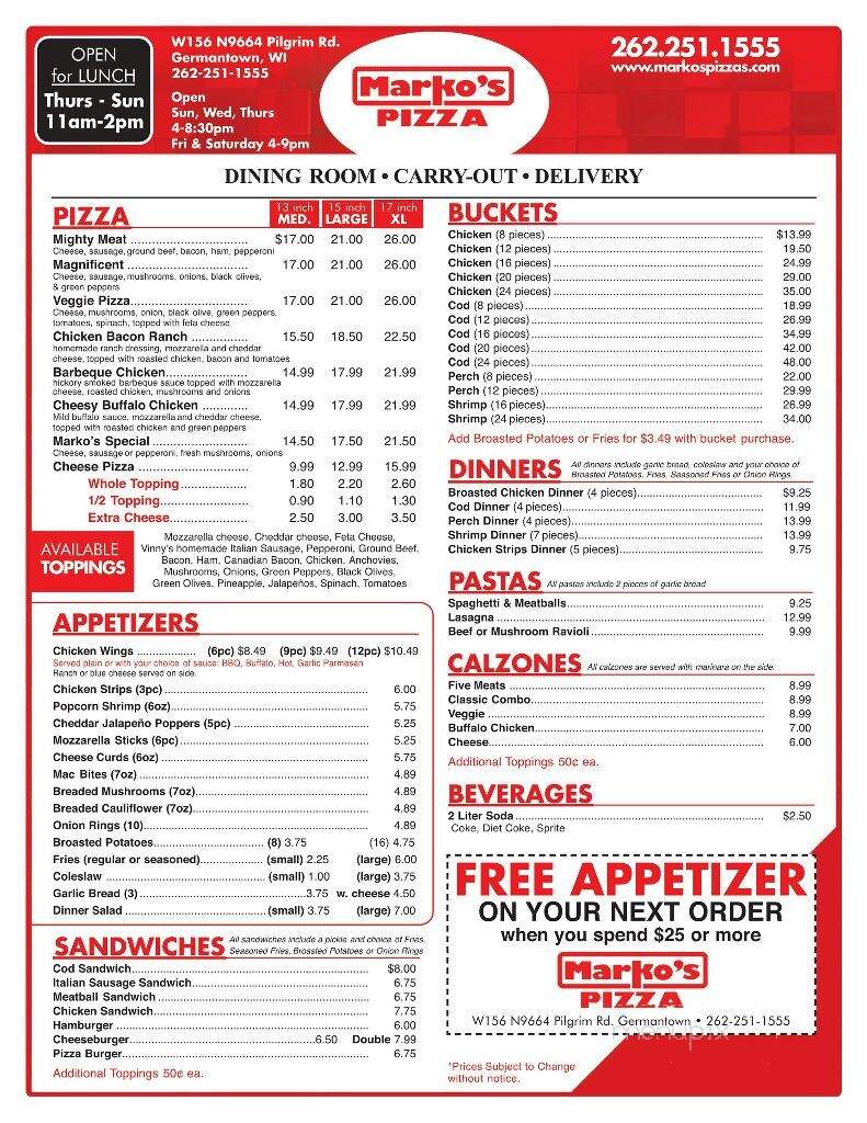 Marko's Pizza - Germantown, WI menu_pic