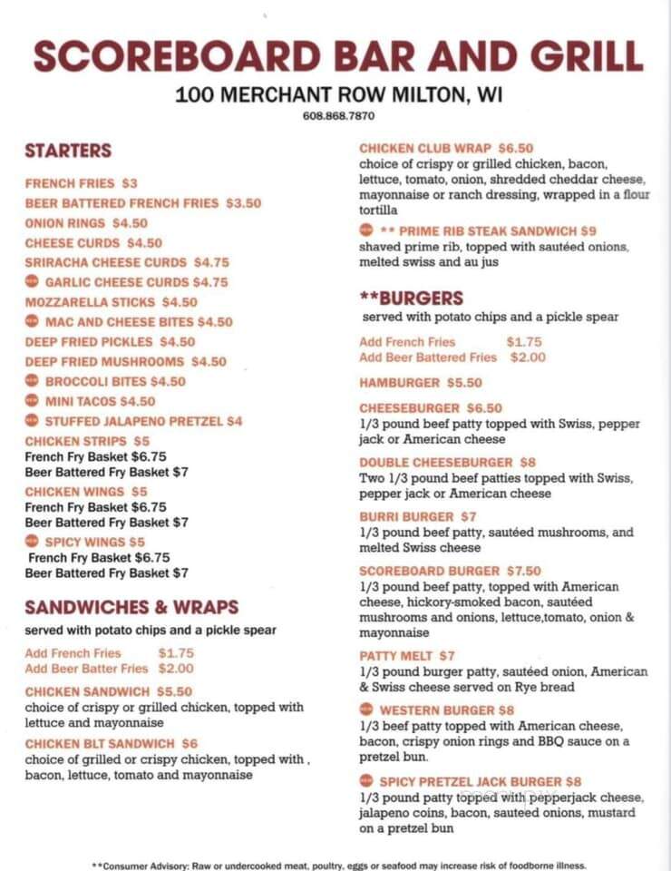 Scoreboard Bar & Grill - Milton, WI menu_pic