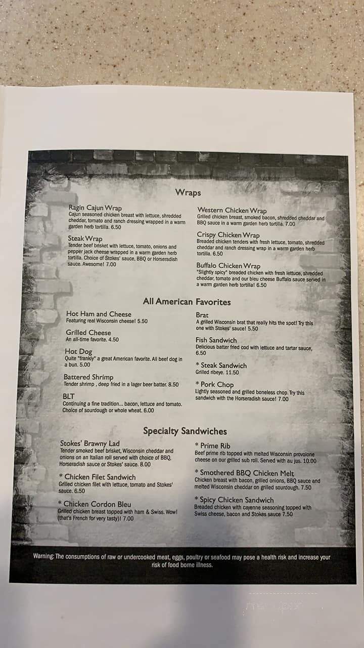 Stokes Pub - Janesville, WI menu_pic