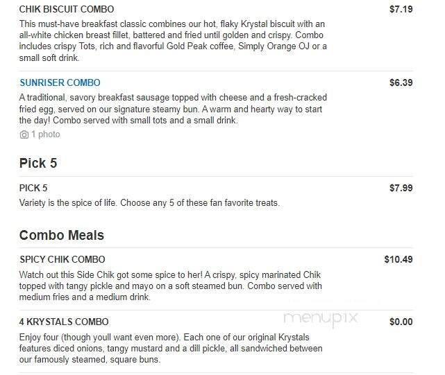 Krystal - Muscle Shoals, AL menu_pic