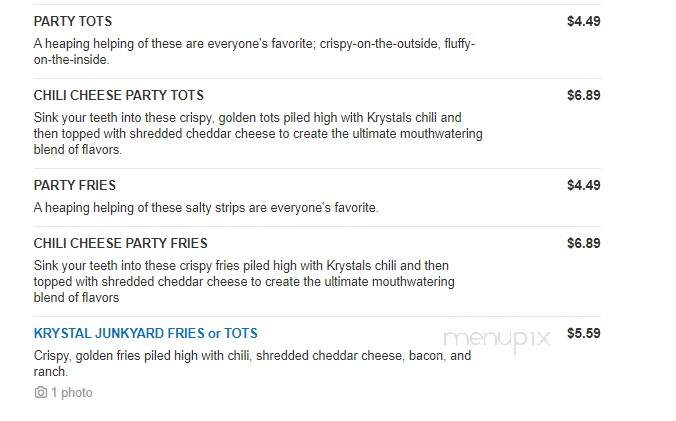 Krystal - Muscle Shoals, AL menu_pic