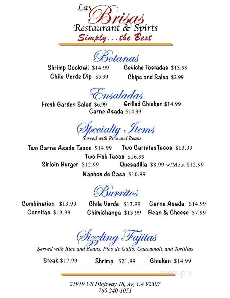 Las Brisas Mexican Restaurant - Apple Valley, CA menu_pic