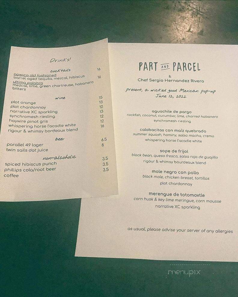 Part and Parcel - Victoria, BC menu_pic