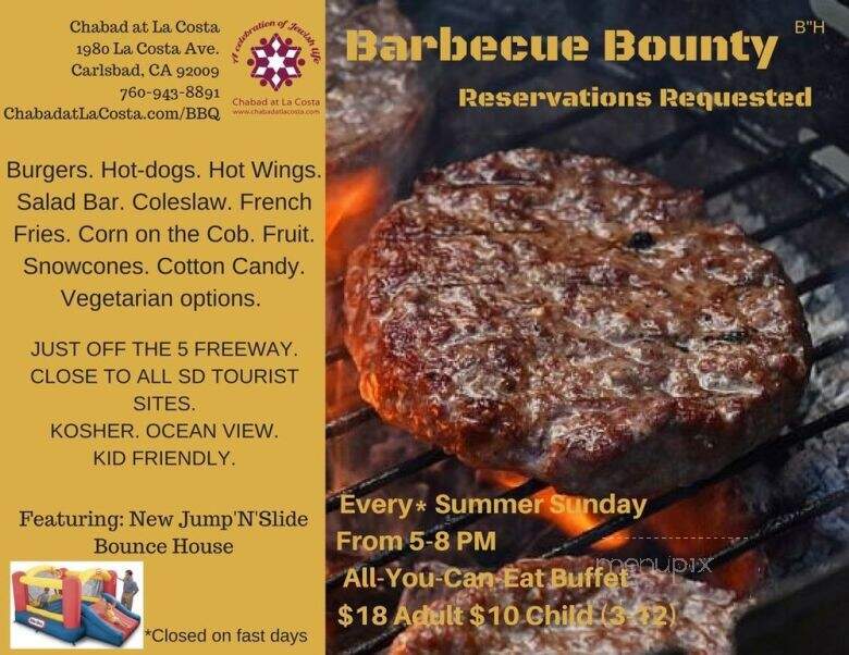 Kosher Barbecue Bounty & Steak Night - Carlsbad, CA menu_pic