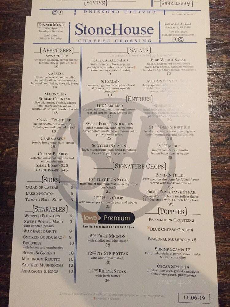 Stonehouse Chaffee Crossing - Fort Smith, AR menu_pic