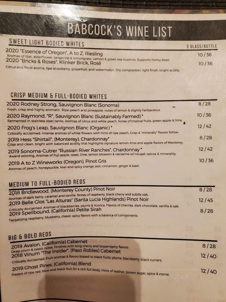 Babcock's Grove House - Lombard, IL menu_pic