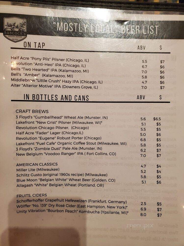 Babcock's Grove House - Lombard, IL menu_pic