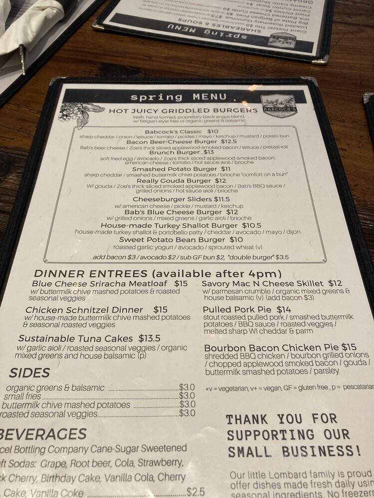 Babcock's Grove House - Lombard, IL menu_pic