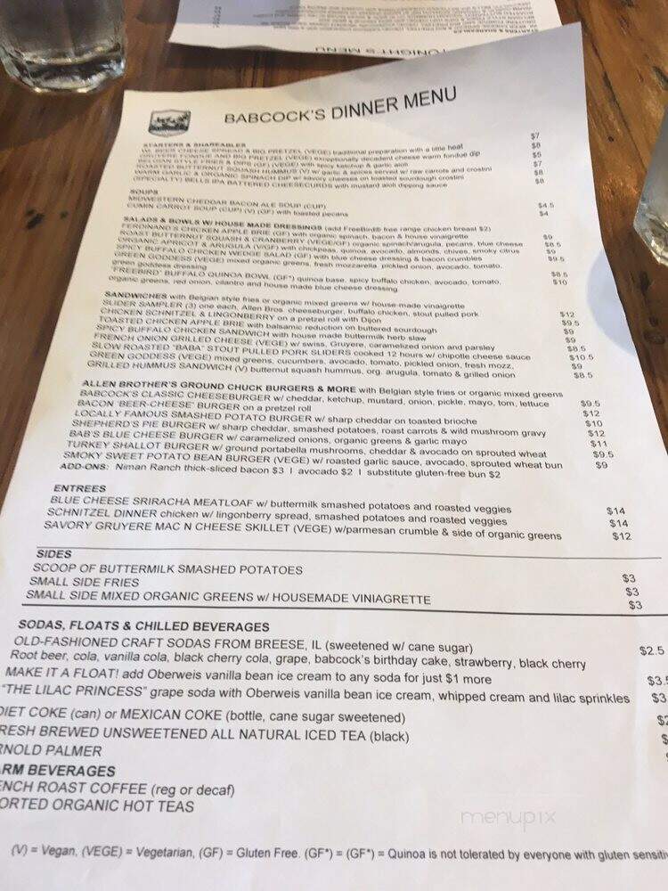 Babcock's Grove House - Lombard, IL menu_pic