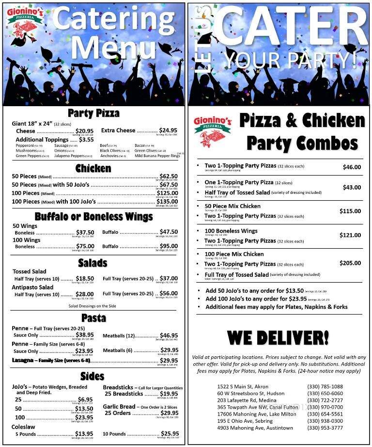 Gionino's Pizzeria - Canal Fulton, OH menu_pic