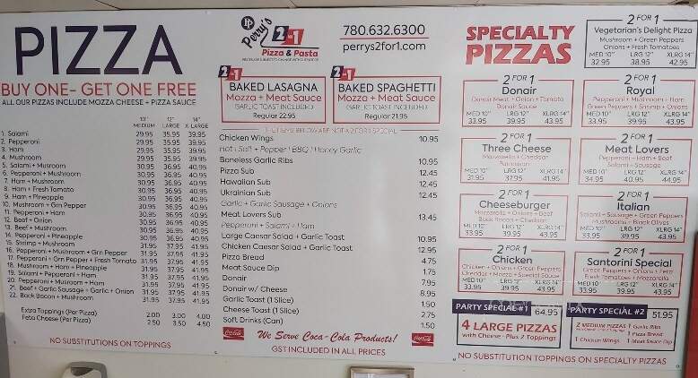 Perry's 2 for 1 Pizza & Pasta - Vegreville, AB menu_pic