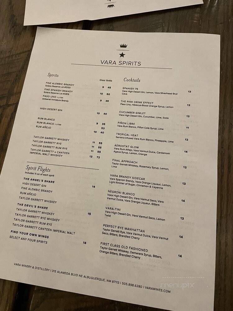 Vara - Albuquerque, NM menu_pic