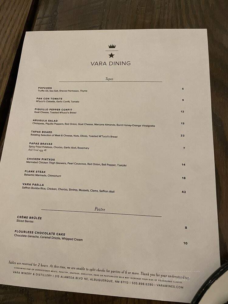 Vara - Albuquerque, NM menu_pic