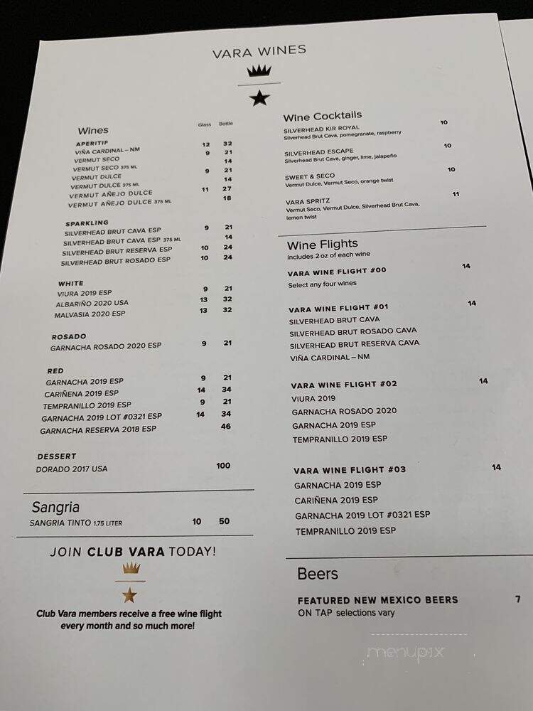 Vara - Albuquerque, NM menu_pic