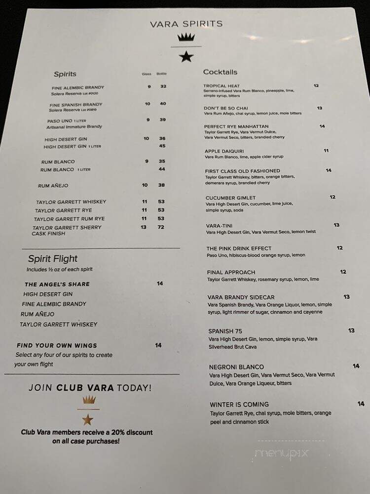 Vara - Albuquerque, NM menu_pic