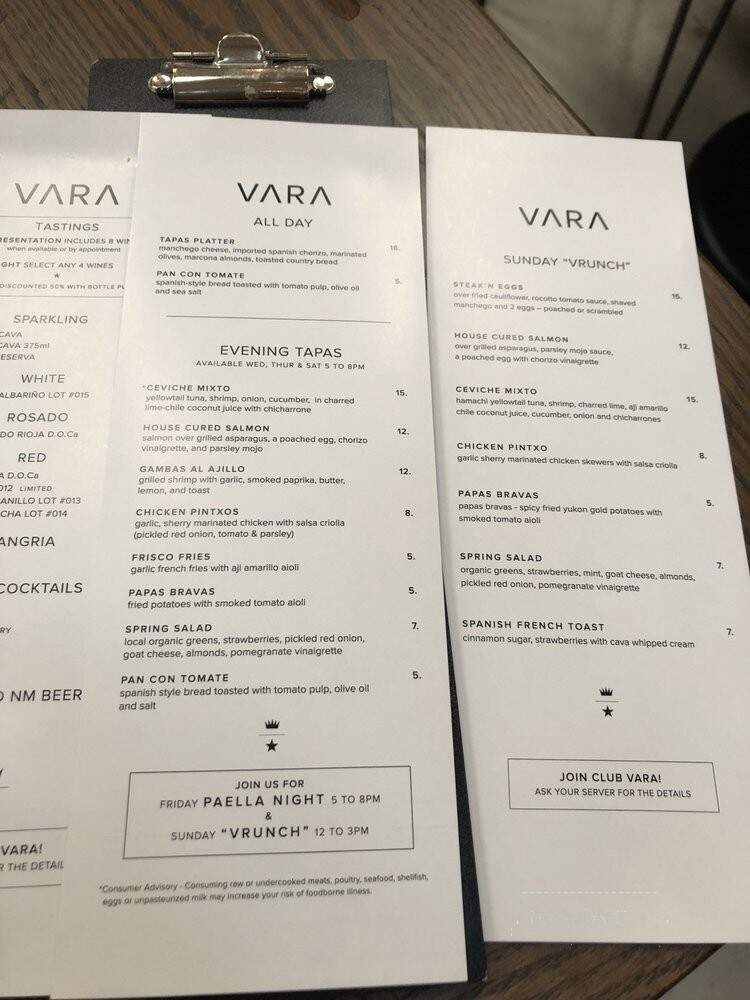 Vara - Albuquerque, NM menu_pic