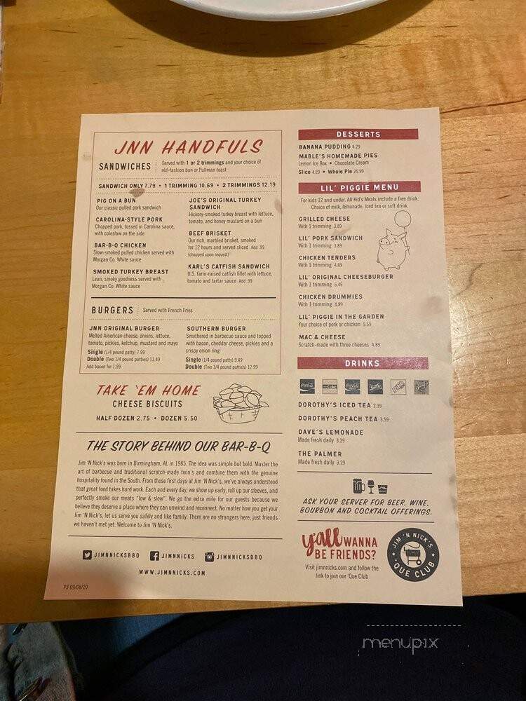 Jim 'N Nick's Bar-B-Q - McDonough, GA menu_pic