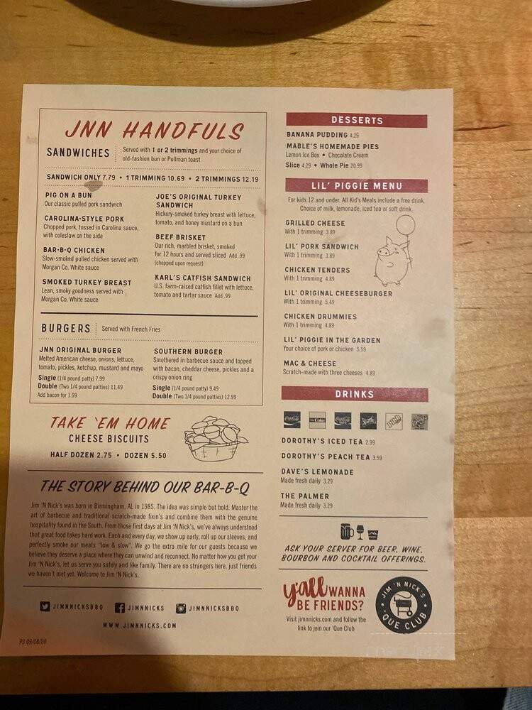 Jim 'N Nick's Bar-B-Q - McDonough, GA menu_pic