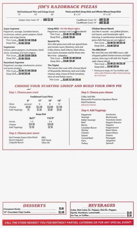 Jim's Razorback Pizza - Conway, AR menu_pic