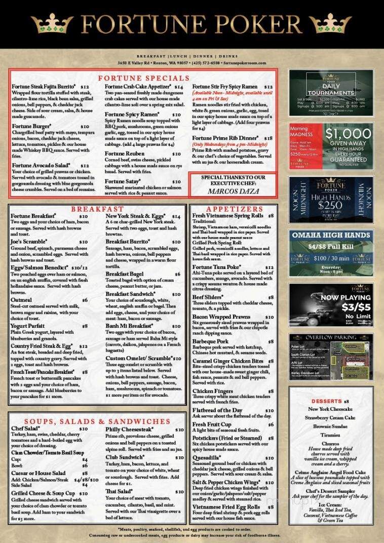 Fortune Poker - Renton, WA menu_pic