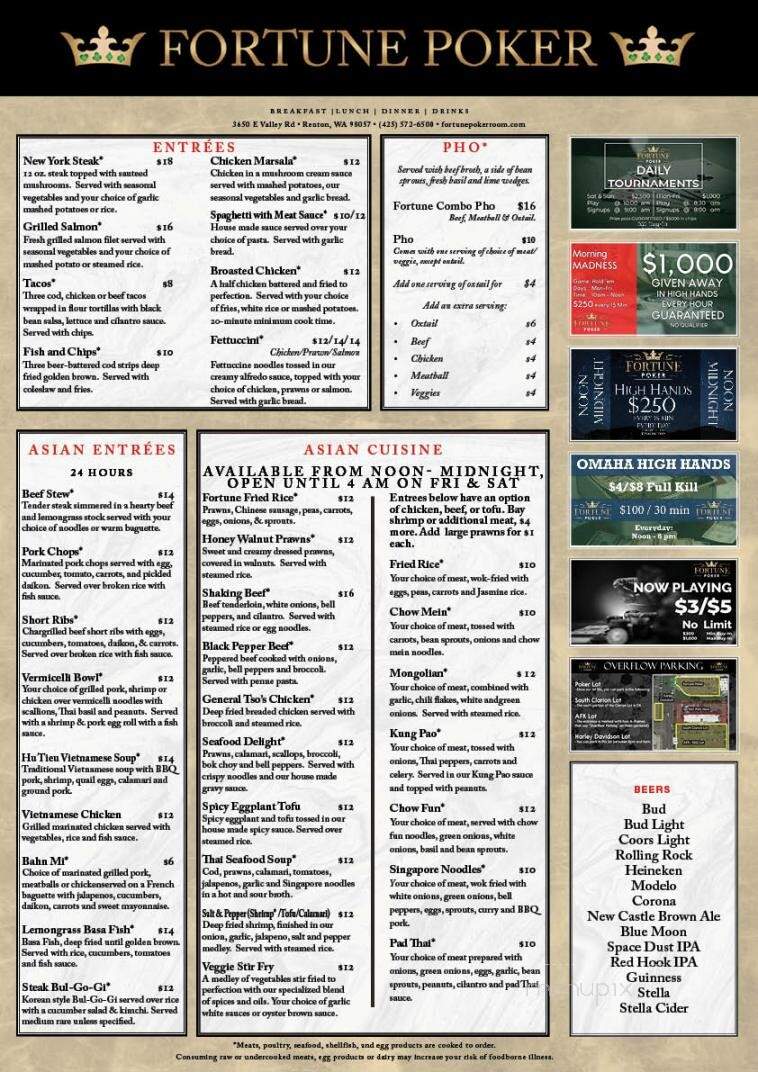 Fortune Poker - Renton, WA menu_pic
