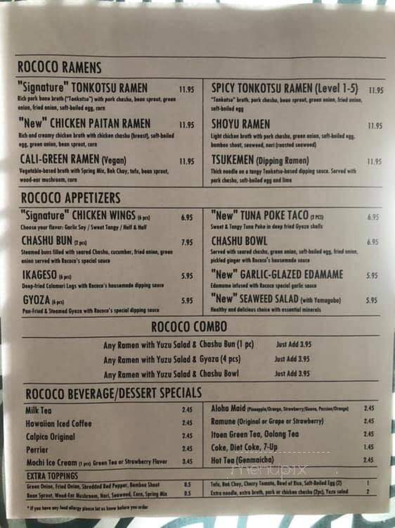 Rococo Ramen - Granada Hills, CA menu_pic