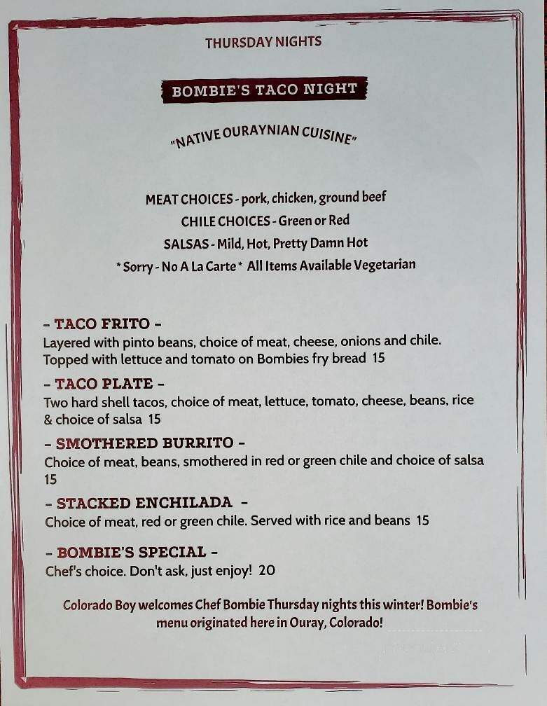 Colorado Boy Southwest Pub - Ouray, CO menu_pic