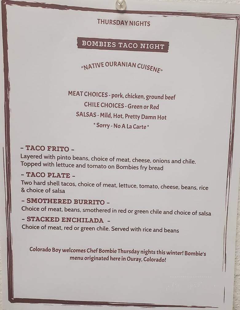 Colorado Boy Southwest Pub - Ouray, CO menu_pic