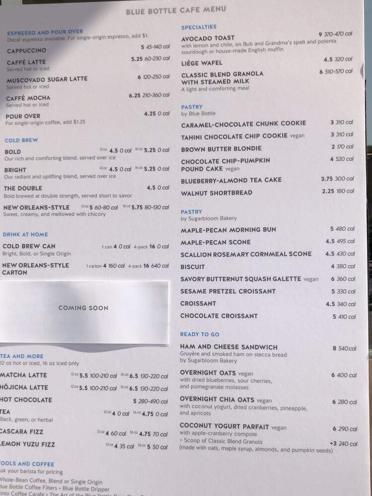 Blue Bottle Coffee - Malibu, CA menu_pic