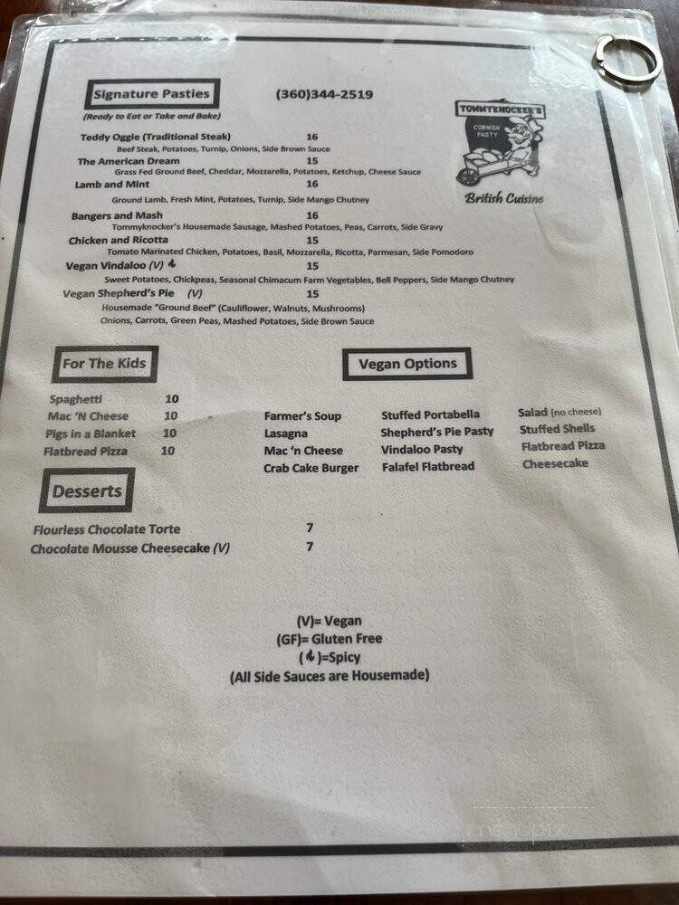 Tommyknocker's Cornish Pasty - Port Townsend, WA menu_pic