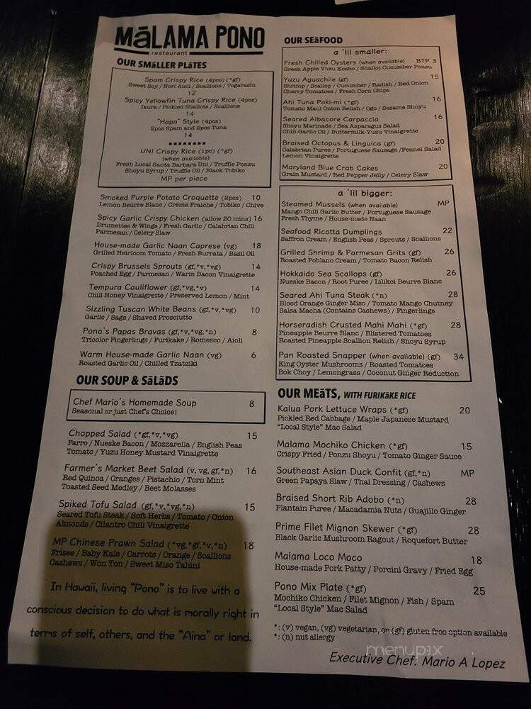 Malama Pono Restaurant - Los Angeles, CA menu_pic