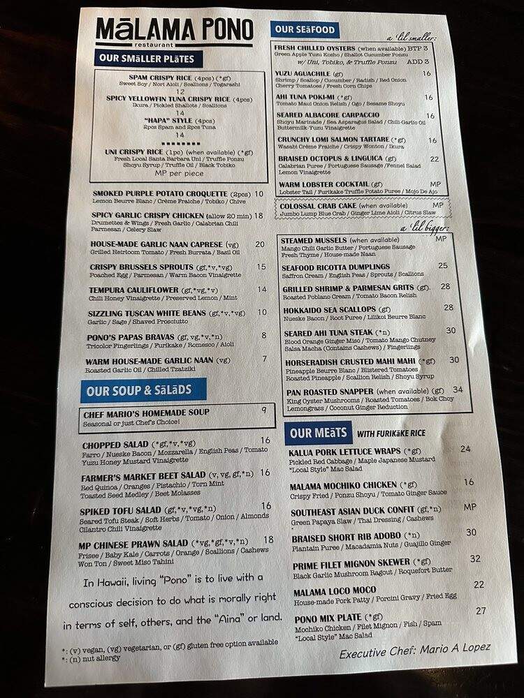 Malama Pono Restaurant - Los Angeles, CA menu_pic