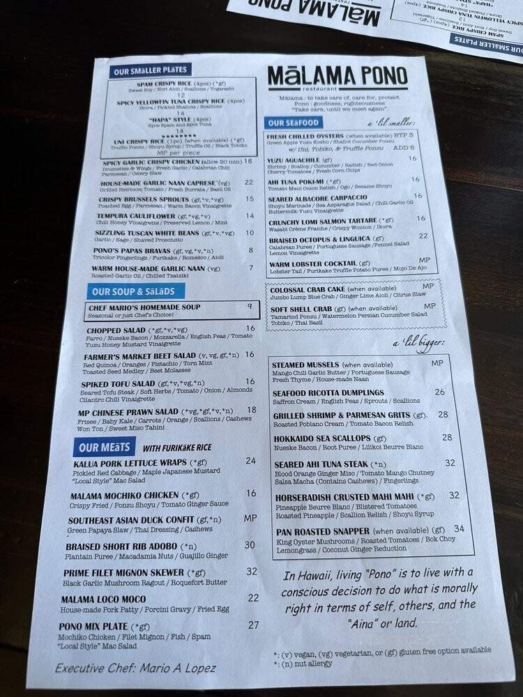 Malama Pono Restaurant - Los Angeles, CA menu_pic