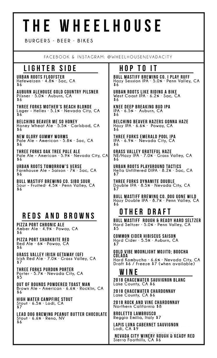 The Wheelhouse - Nevada City, CA menu_pic