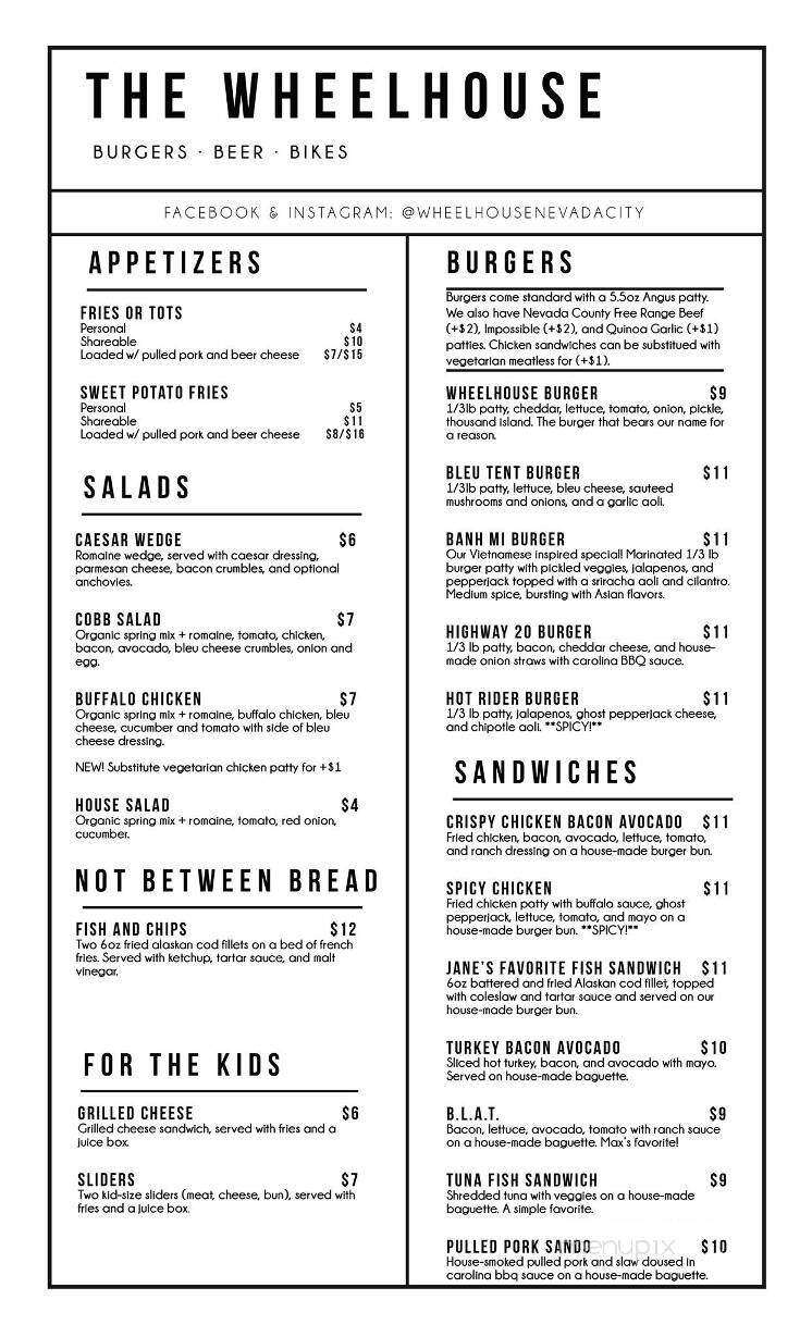 The Wheelhouse - Nevada City, CA menu_pic
