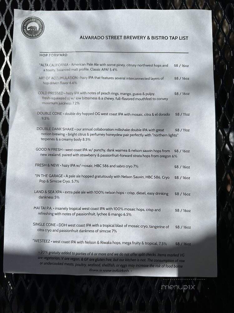 Alvarado Street Brewery & Bistro - Carmel-by-the-Sea, CA menu_pic