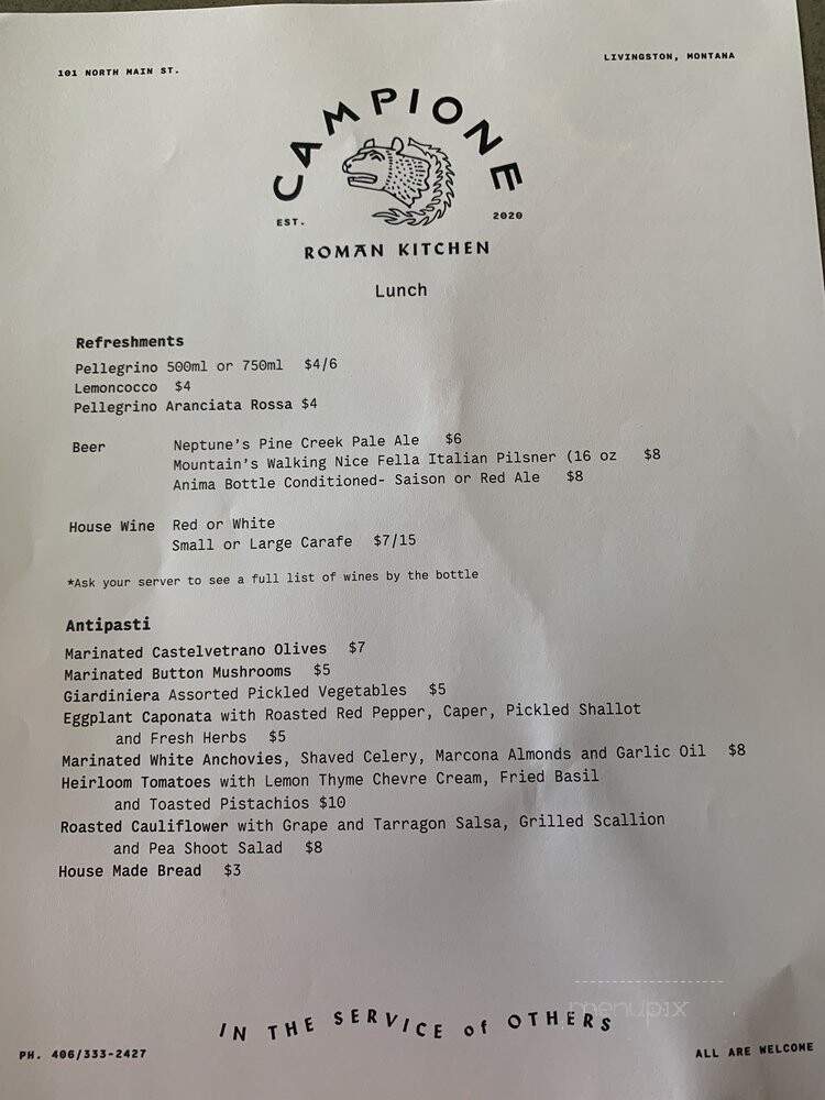 Campione Roman Kitchen - Livingston, MT menu_pic